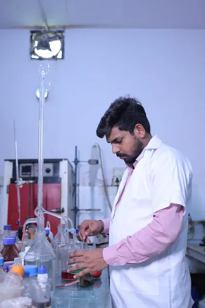 Solvent extraction glassware running a fat assay in the laboratory