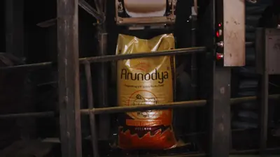 An Arunodya Super Finisher Pellets bag filling on the bagging spout