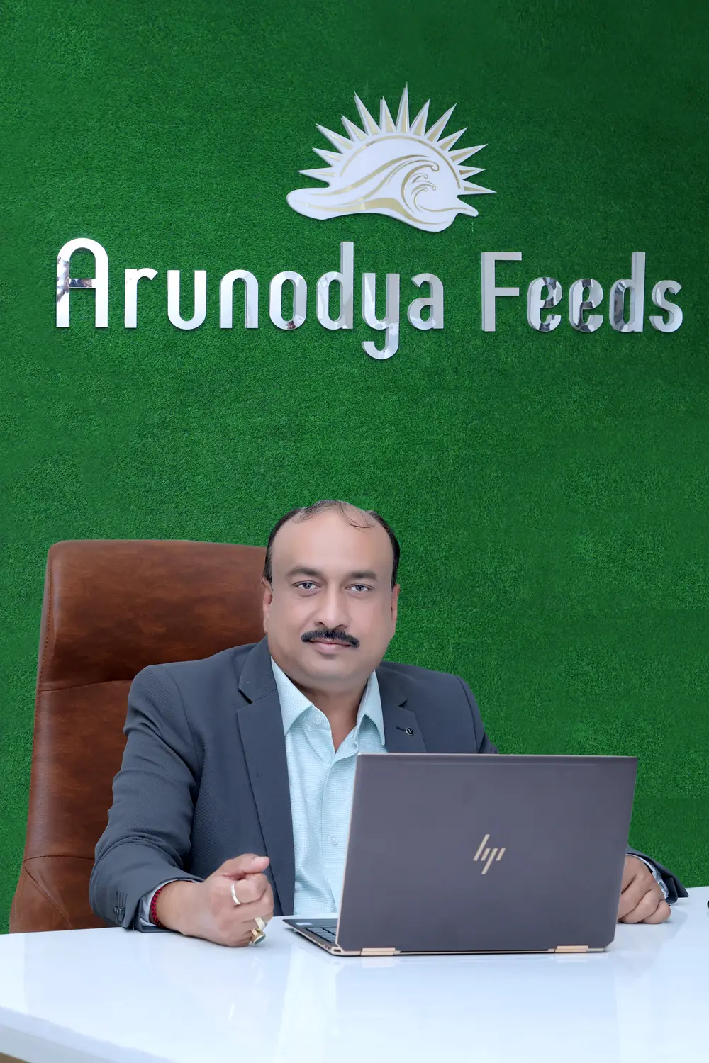 Mr. Satish Garg, Managing Director of Arunodya Feeds, at the Safidon office